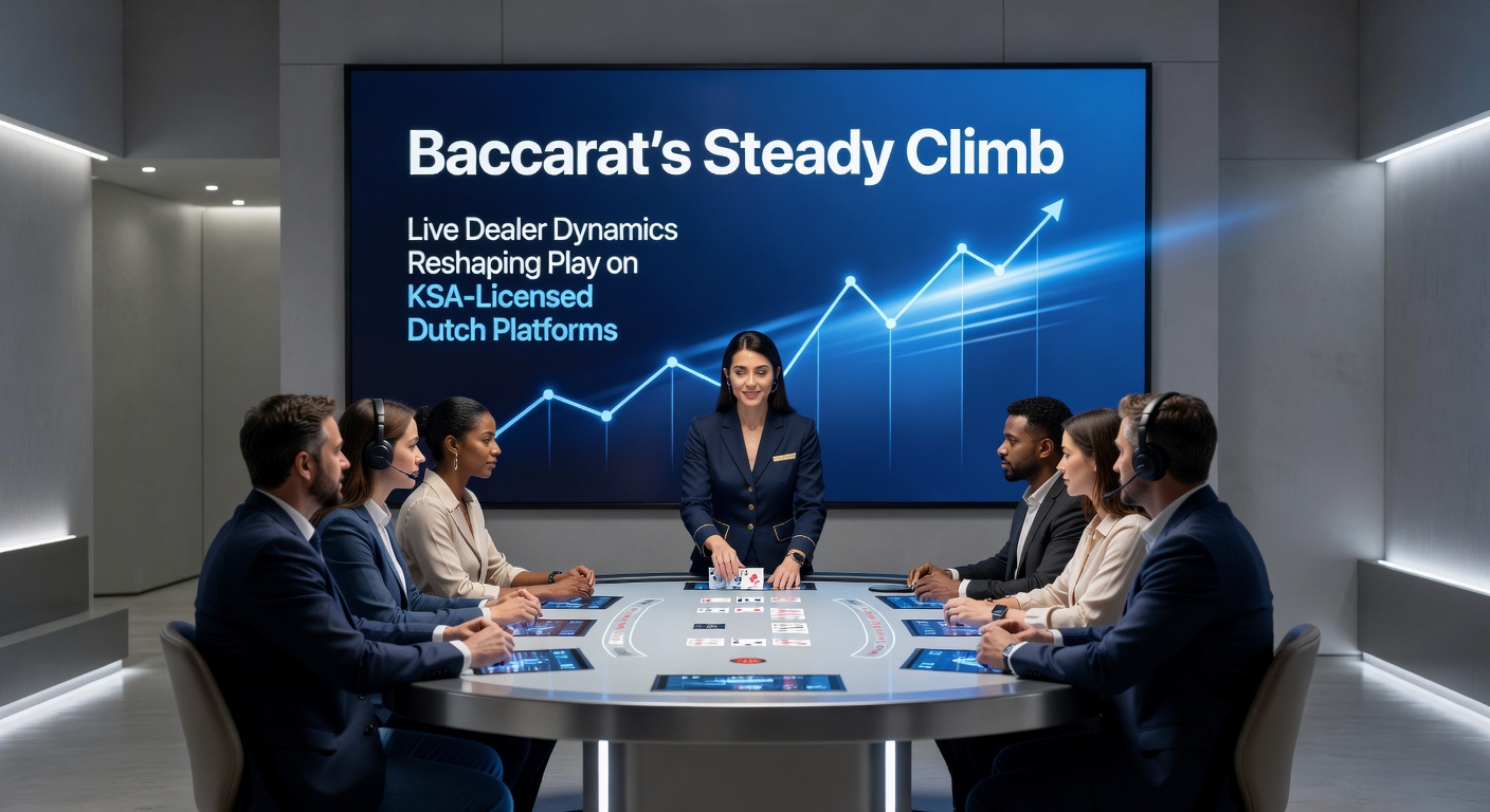 Live baccarat dealer deelt kaarten uit aan spelers tijdens een sessie op een KSA-gelicentieerd Nederlands platform, met kaarten en fiches duidelijk zichtbaar