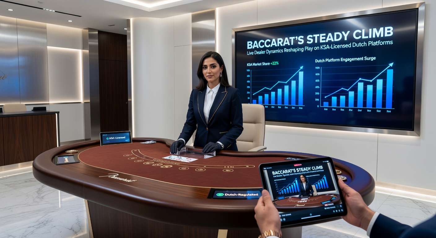 Grafiek met stijgende lijnen die de groei van live baccarat sessies op Nederlandse platforms illustreren, inclusief balken voor speler aantallen en inkomsten in 2026