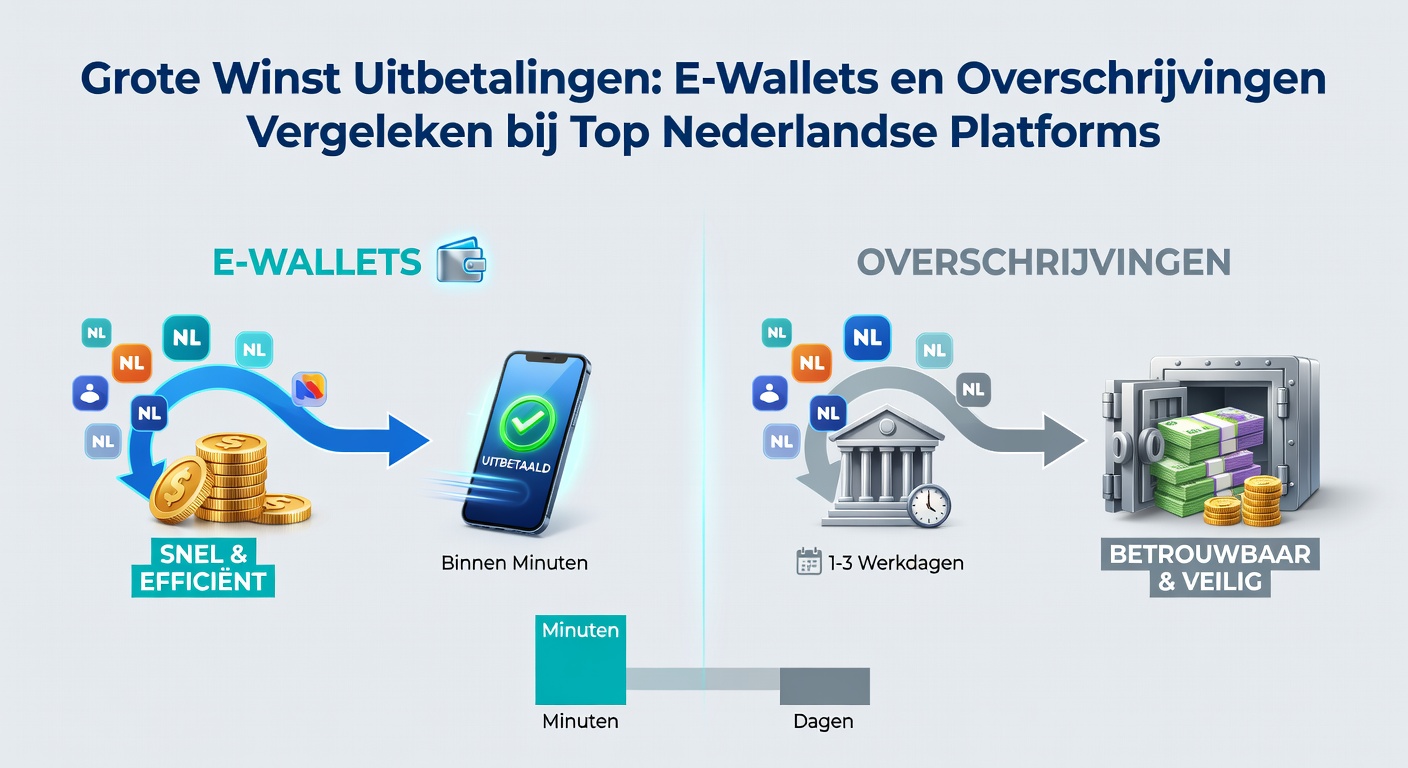 Grafiek met vergelijking van uitbetaaltijden voor e-wallets en bankoverschrijvingen bij Nederlandse online casinos