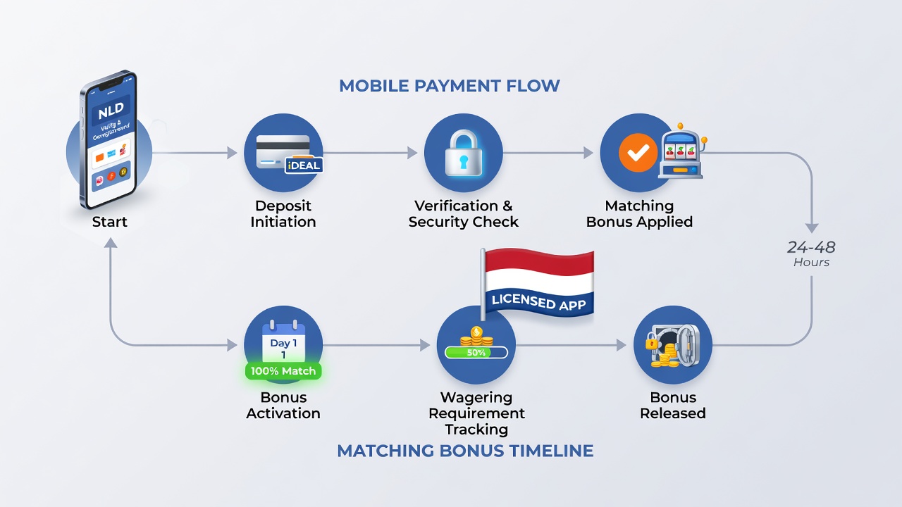 Diagram van betalingsflow en bonusactivering op mobiele slot apps