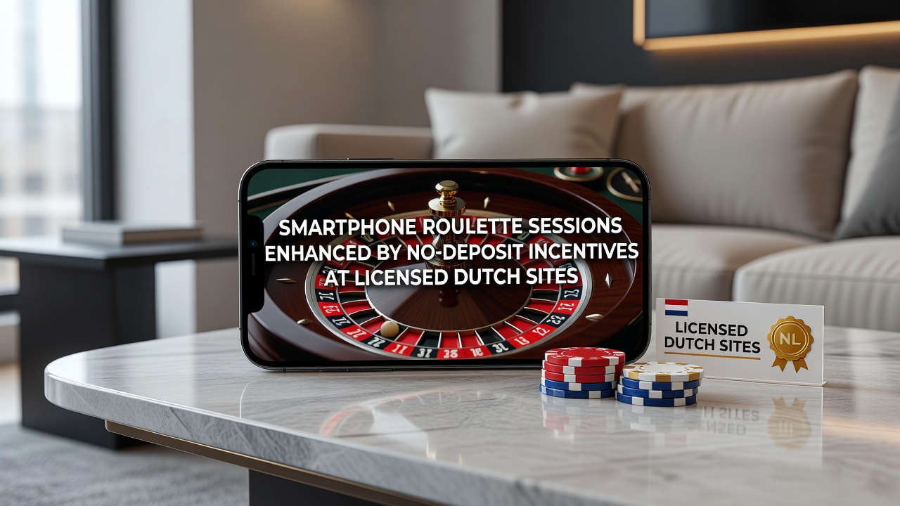 Smartphone met roulette app en no-deposit bonus notificatie op een Nederlandse licentie site